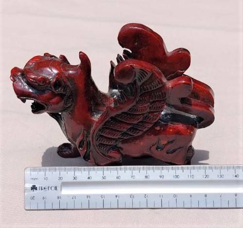 FENG SHUI CINNABAR RESIN (TREE SAP) CARVED MALE KYLIN DRAGON FOR GOOD LUCK AND PROTECTION