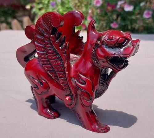 FENG SHUI CINNABAR RESIN (TREE SAP) CARVED MALE KYLIN DRAGON FOR GOOD LUCK AND PROTECTION