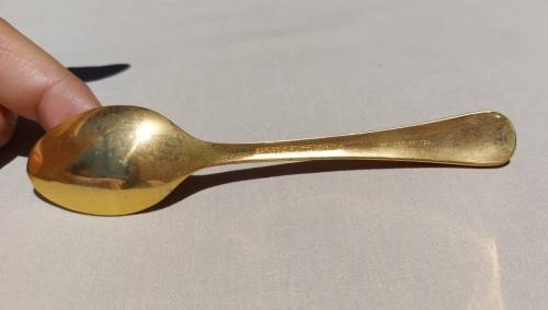 JAPAN 24KT GOLD PLATED SET OF 12 COFFEE SPOONS WITH ENAMEL PAINTED SOUTH AFRICAN FLOWERS