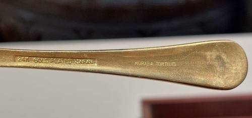 JAPAN 24KT GOLD PLATED SET OF 12 COFFEE SPOONS WITH ENAMEL PAINTED SOUTH AFRICAN FLOWERS