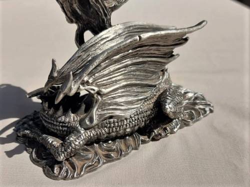 A ONE YEAR ONLY PIECE! - THE 2012 ASTROLOGER WITH HIS DRAGON FIGURINE - HEAVY PEWTER - BY J. ASCOUGH