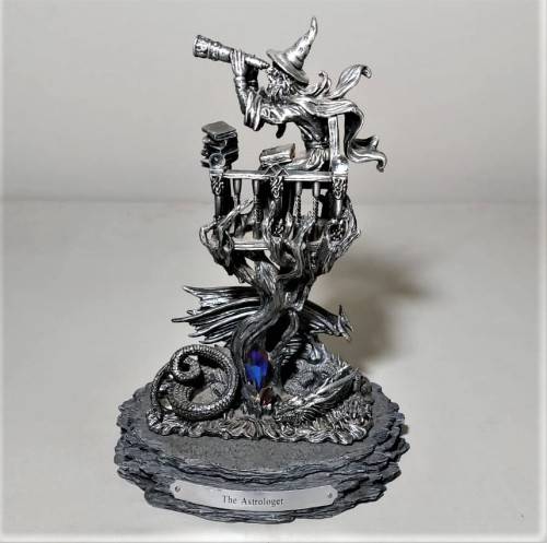 A ONE YEAR ONLY PIECE! - THE 2012 ASTROLOGER WITH HIS DRAGON FIGURINE - HEAVY PEWTER - BY J. ASCOUGH