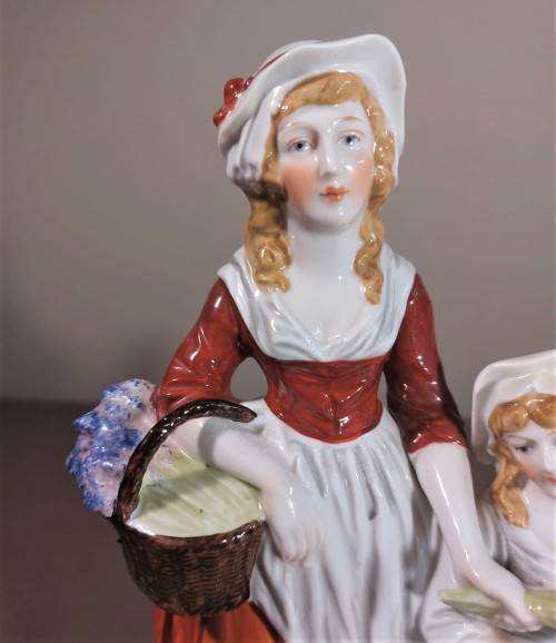 ANTIQUE DRESDEN (CARL THIEME 1920S MARK) GERMANY PORCELAIN FIGURINE YARDLEYS ADVERTISING 31CM HIGH