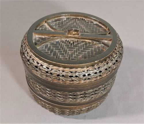 CHINESE WOVEN BAMBOO TIFFIN (FOOD) BASKET WITH 3 COMPARTMENTS
