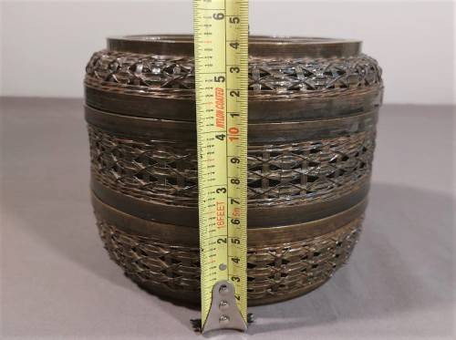 CHINESE WOVEN BAMBOO TIFFIN (FOOD) BASKET WITH 3 COMPARTMENTS