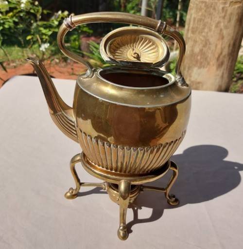 ATKIN BROTHERS SHEFFIELD ENGLAND ANTIQUE EARLY 1900S SILVERPLATED TEAPOT ON STAND WITH BURNER