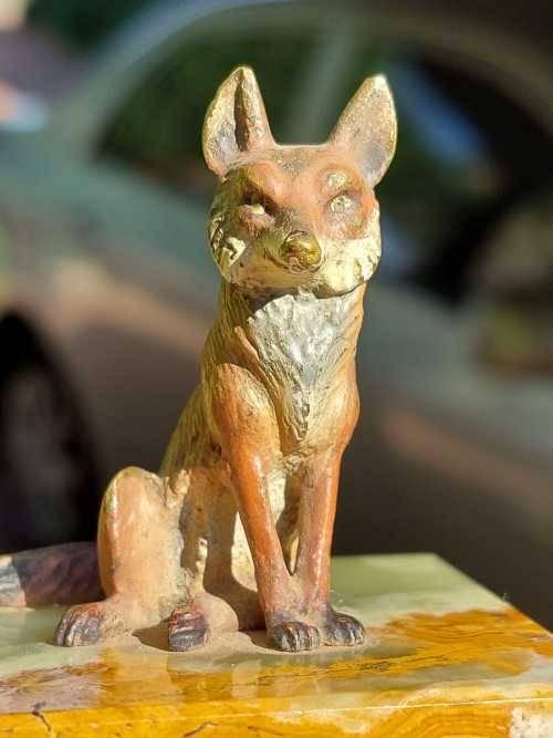 BRASS FOX HAND PAINTED ON UNIKITE GEMSTONE SLAB