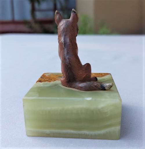 BRASS FOX HAND PAINTED ON UNIKITE GEMSTONE SLAB