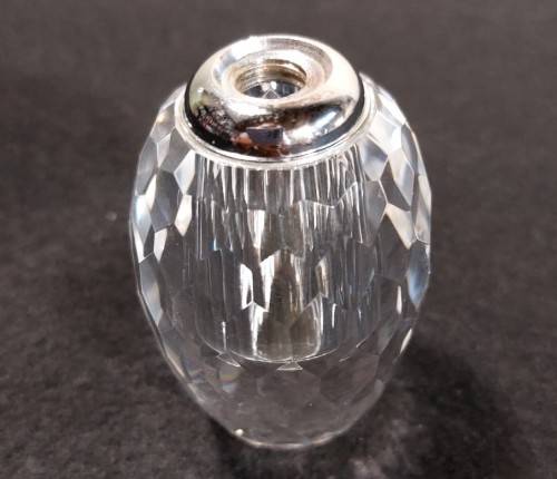 VINTAGE CHRYSTAL GLASS PERFUME BOTTLE WITH PURPLE COLOURED FACETTED STOPPER