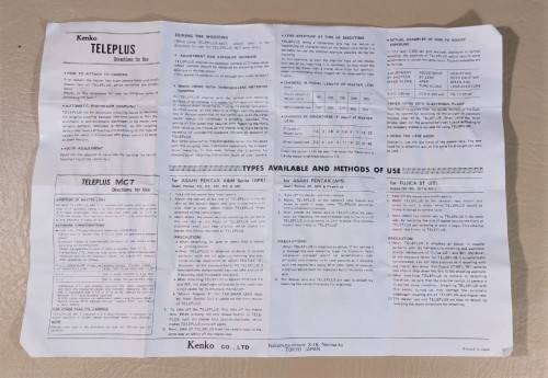 KENKO TELEPLUS 2X CONVERTER, FLASH AND HANDLE FOR NIKON F SERIES AND OTHER OLDER CAMERAS