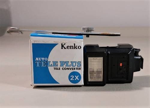 KENKO TELEPLUS 2X CONVERTER, FLASH AND HANDLE FOR NIKON F SERIES AND OTHER OLDER CAMERAS