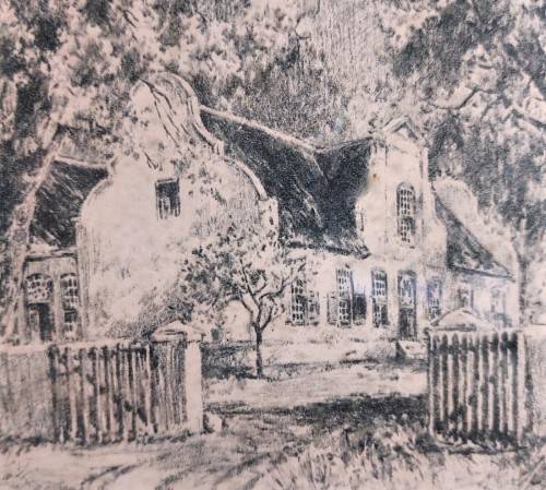 CHARLES ERNEST PEERS! (1875-1944) PENCIL SKETCH THE RHONE FARMSTEAD IN THE GROOT DRAKENSTEIN VALLEY