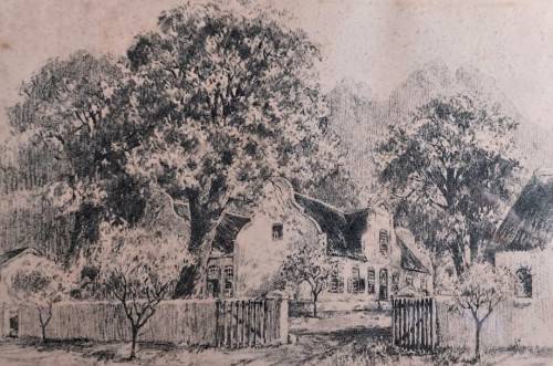 CHARLES ERNEST PEERS! (1875-1944) PENCIL SKETCH THE RHONE FARMSTEAD IN THE GROOT DRAKENSTEIN VALLEY