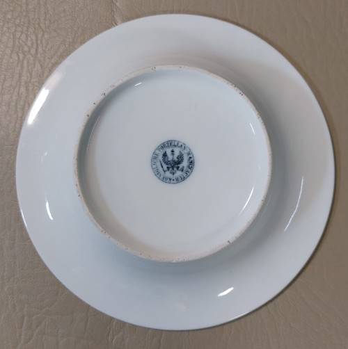 ANTIQUE (1847-1849) GERMAN KPM CUP AND SAUCER WITH RARE EAGLE AND SCEPTER MARK IN SHADES OF PURPLE