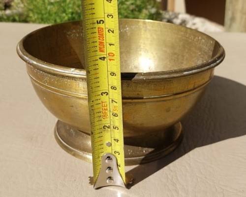 SOLID BRASS BOWL ON PEDASTAL WITH FOLDED GROOVED RIM