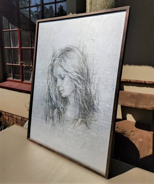 LOVELY 1971 PORTRAIT BY ITALIAN ARTIST GUISEPPI TARANTINO (1916-1999)  A SILVER CARDBOARD SERIGRAPH