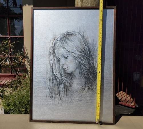 LOVELY 1971 PORTRAIT BY ITALIAN ARTIST GUISEPPI TARANTINO (1916-1999)  A SILVER CARDBOARD SERIGRAPH