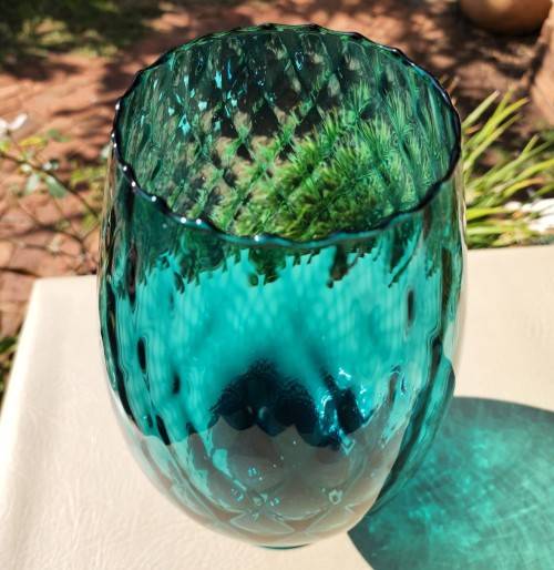 GIGANTIC (34CM HIGH) TURKOOIS ART GLASS GOBLET VASE