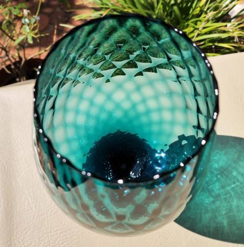 GIGANTIC (34CM HIGH) TURKOOIS ART GLASS GOBLET VASE