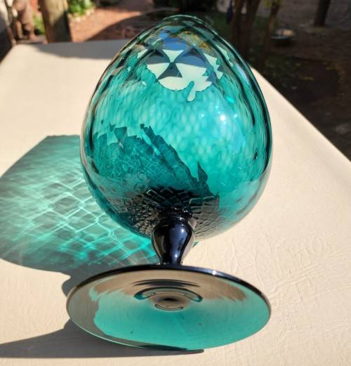 GIGANTIC (34CM HIGH) TURKOOIS ART GLASS GOBLET VASE