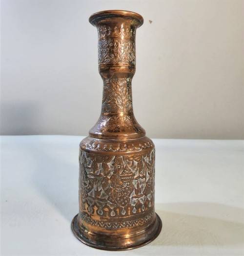 VINTAGE HAND ETCHED INDO ISLAMIC COPPER HOOKAH (TABACCO SMOKING) BASE BOTTLE