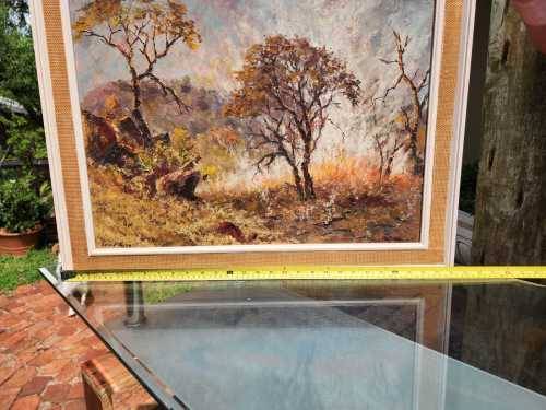 BUSHVELD FIRE SCENE BY ERNEST BENJAMIN KING 1971 OIL ON BOARD (SA ARTIST 20TH CENTURY) 60CM W 45CM H