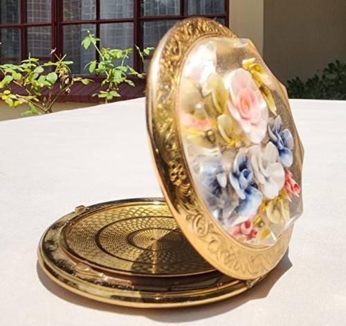 VINTAGE 1950S ENGLISH MADE ROSE COMPACT MIRROR AND POWDER CASE