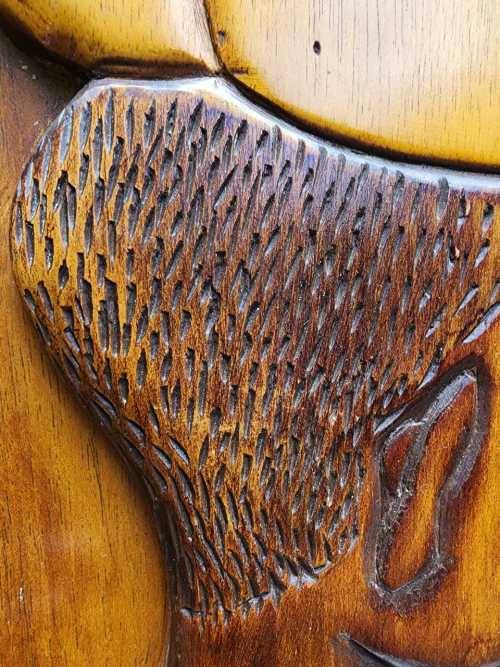 VINTAGE 1983 WOODEN CARVING BY G FOUCHE  BUTT NAKED AFRICAN BOY WITH PUMPKIN ON HEAD