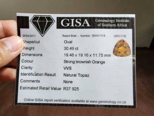 GORGEOUS LARGE 30,45CT BROWNISH ORANGE IMPERIAL TOPAZ GEMSTONE WITH BEAUTIFUL TRILLION CUT  SUPPLIE