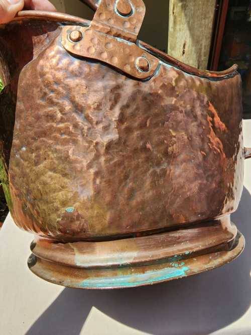 DOVETAILED JOINTED! AND RIVETED HANDLES! HANDMADE COPPER COAL BUCKET - HEAVY 2,7KG