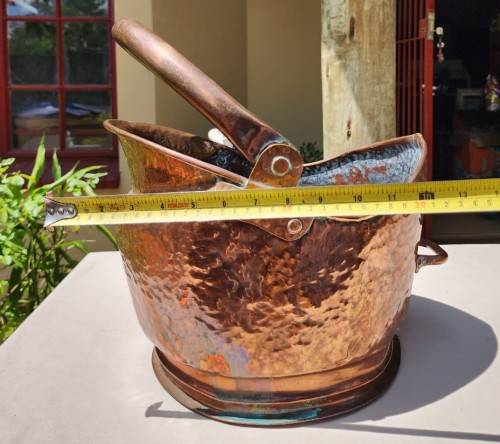 DOVETAILED JOINTED! AND RIVETED HANDLES! HANDMADE COPPER COAL BUCKET - HEAVY 2,7KG