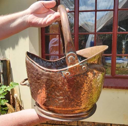 DOVETAILED JOINTED! AND RIVETED HANDLES! HANDMADE COPPER COAL BUCKET - HEAVY 2,7KG