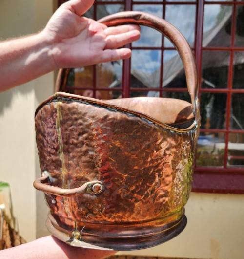 DOVETAILED JOINTED! AND RIVETED HANDLES! HANDMADE COPPER COAL BUCKET - HEAVY 2,7KG