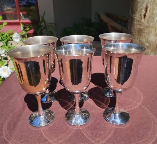 ELEGANT SET OF 6 SALEM PORTUGAL SILVERPLATED WINE GOBLETS