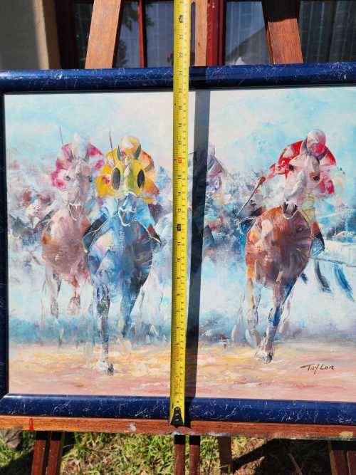 AWESOME HORSERACING ORIGINAL OIL ON BOARD BY ARTIST TAYLOR