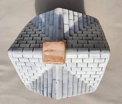 THE VILLAGE COLLECTABLE HAND PAINTED CERAMIC TEA CANNISTER DESIGNED BY ANNIE ROWE