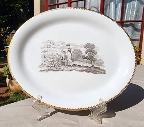 ANTIQUE (1800-1820) EARLY SPODE CHARCOAL BLACK BAT PRINTED PATTERN TRAY