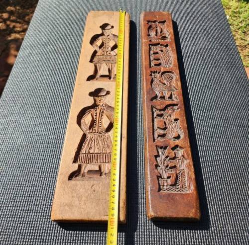 SPECIAL VINTAGE HAND CARVED 1-SIDED COOKIE MOLDS  GINGERBREAD MAN AND SOME ANIMALS  SET 2 OF 3