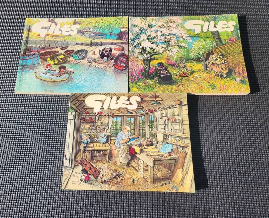 A COLLECTION OF 3 VINTAGE 1970S GILES DAILY EXPRESS CARTOONS  ISSUES 29, 30 AND 31