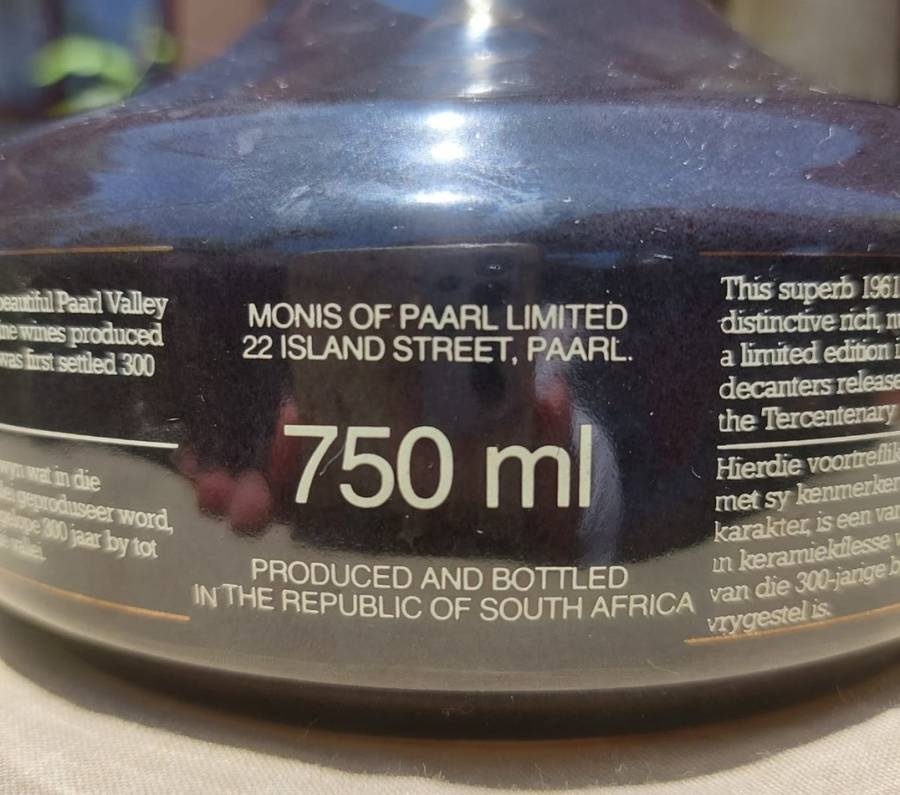 MONIS 1961 COLLECTORS PORT PAARL 300 YEAR ANNIVERSARY LIMITED EDITION RARE 5TH OF 5