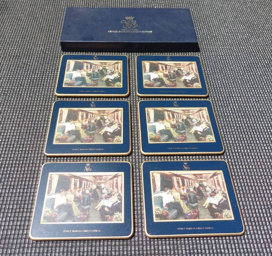 ORIENT EXPRESS BAR CAR COASTERS SET FROM THE SECOND MOST FAMOUS TRAIN ON EARTH