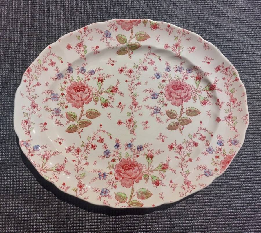 LARGE ROSE CHINTZ HAND PAINTED 1950S JOHNSON BROTHERS ENGLAND 29x35CM OVAL SERVING PLATTER