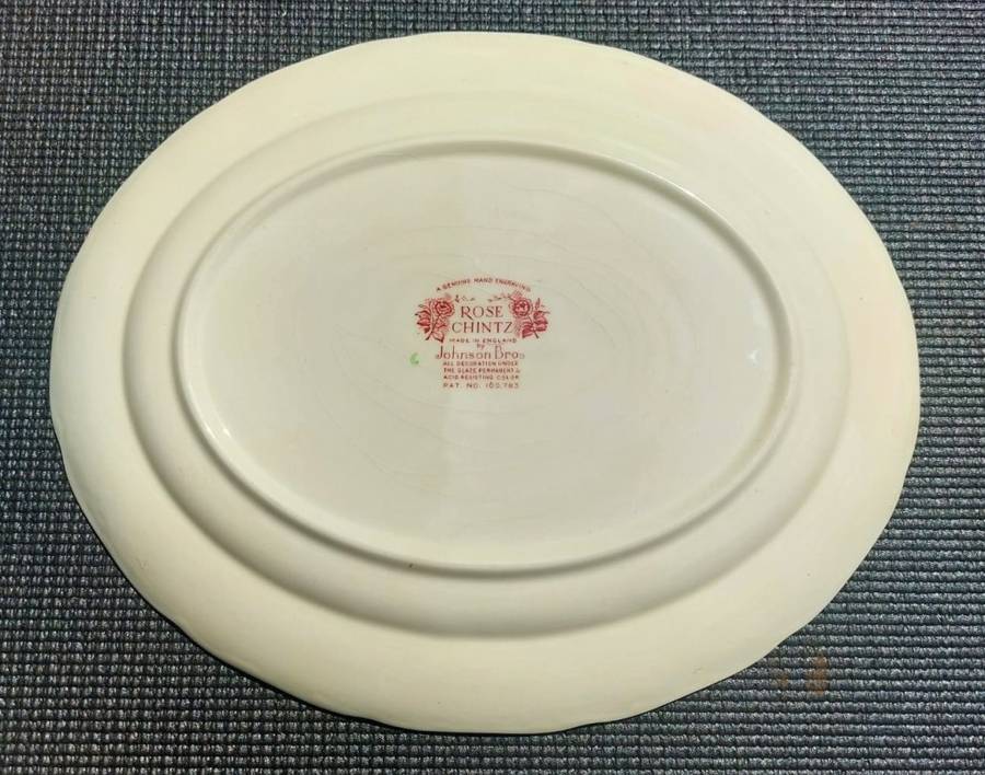 LARGE ROSE CHINTZ HAND PAINTED 1950S JOHNSON BROTHERS ENGLAND 29x35CM OVAL SERVING PLATTER