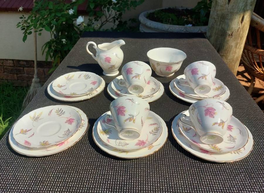 VINTAGE 1950S TUSCAN FINE ENGLISH BONE CHINA WINDSWEPT PATTERN 18 PIECE TEASET