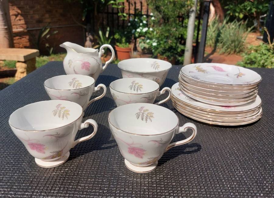 VINTAGE 1950S TUSCAN FINE ENGLISH BONE CHINA WINDSWEPT PATTERN 18 PIECE TEASET