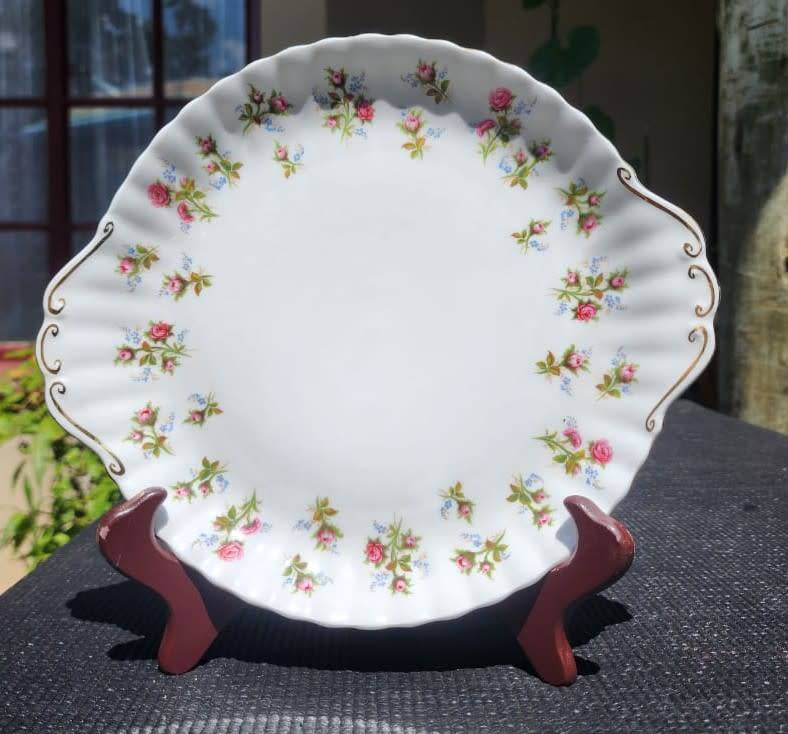 Royal Albert 1966-1980 Winsome Pattern (Small Pink Roses) Two Handled Cake Plate