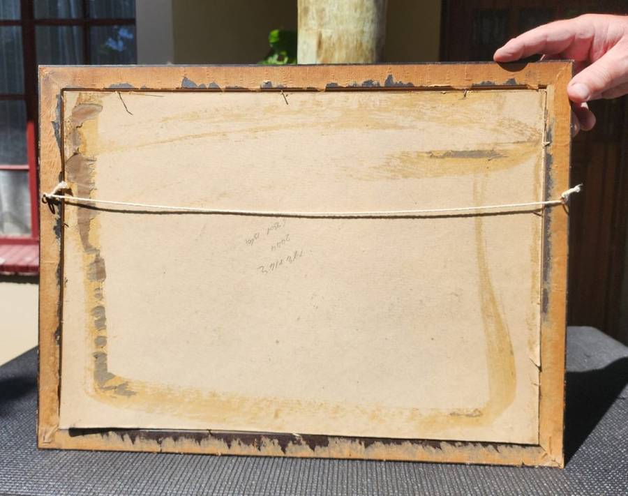 Original Antique Two Farmers Praying Pencil Sketch Signed Wenchiaruttz