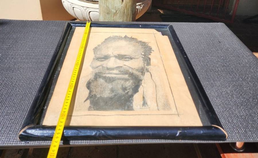 Original Antique Bearded African Man Portrait Pencil Sketch Signed Wenchiaruttz