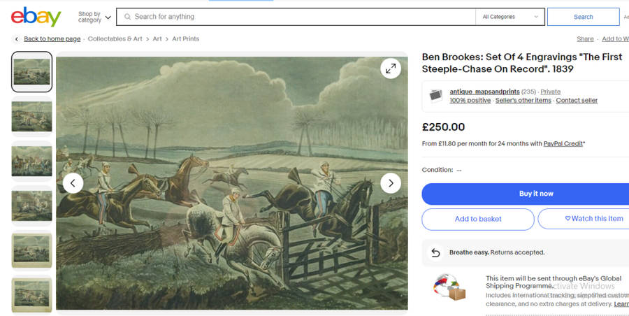 Plate III First Steeple-Chase On Record 1839 Very Rare Original Coloured Aquatint Henry Alken
