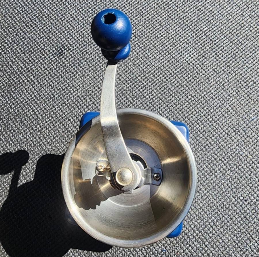 Vintage TCM Ceramic Metal and Wood Floral Hand Crank Burr Grinder Coffee Mill